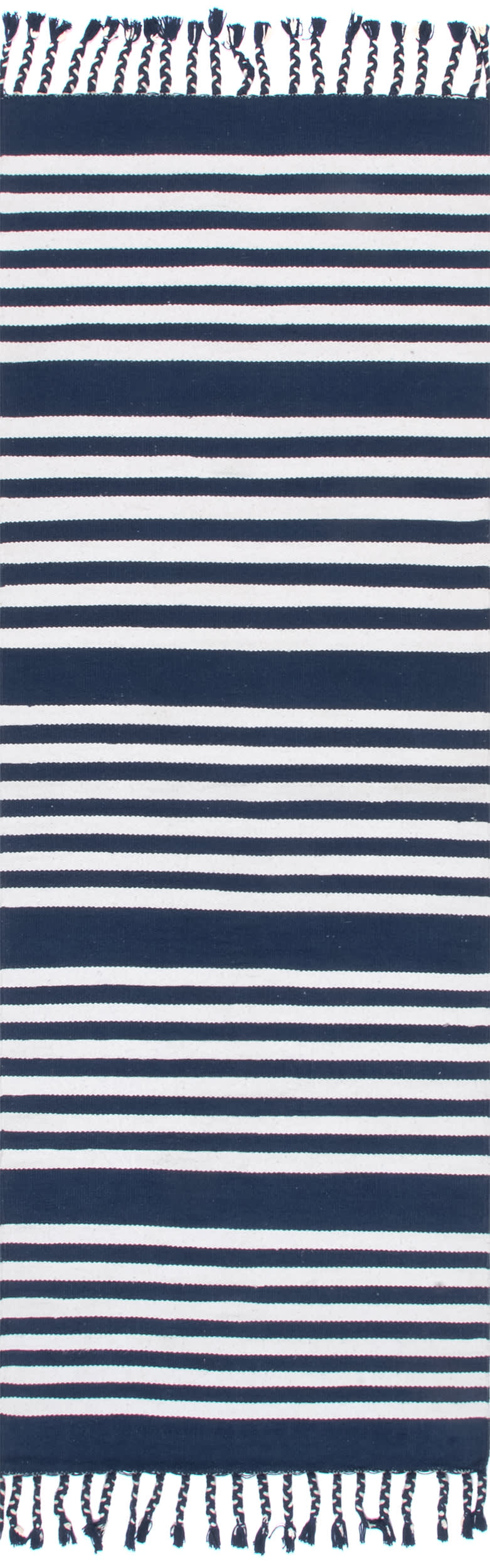 Flatwoven Pinstripes with Tassels Rug | Blue