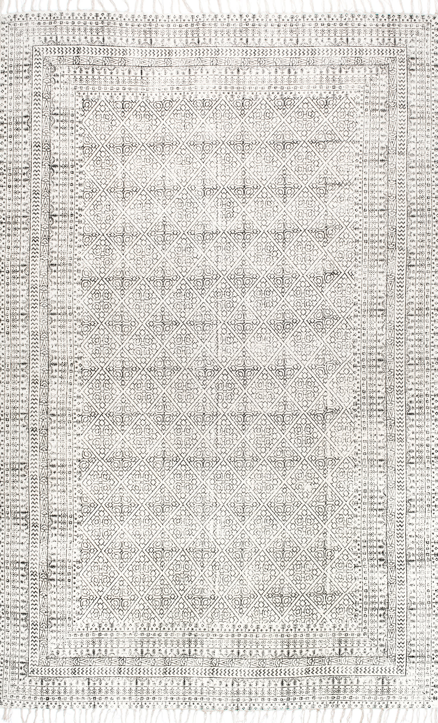 Flatweave Cotton Sparkling Moroccan Tribal Trellis Rug | Ivory