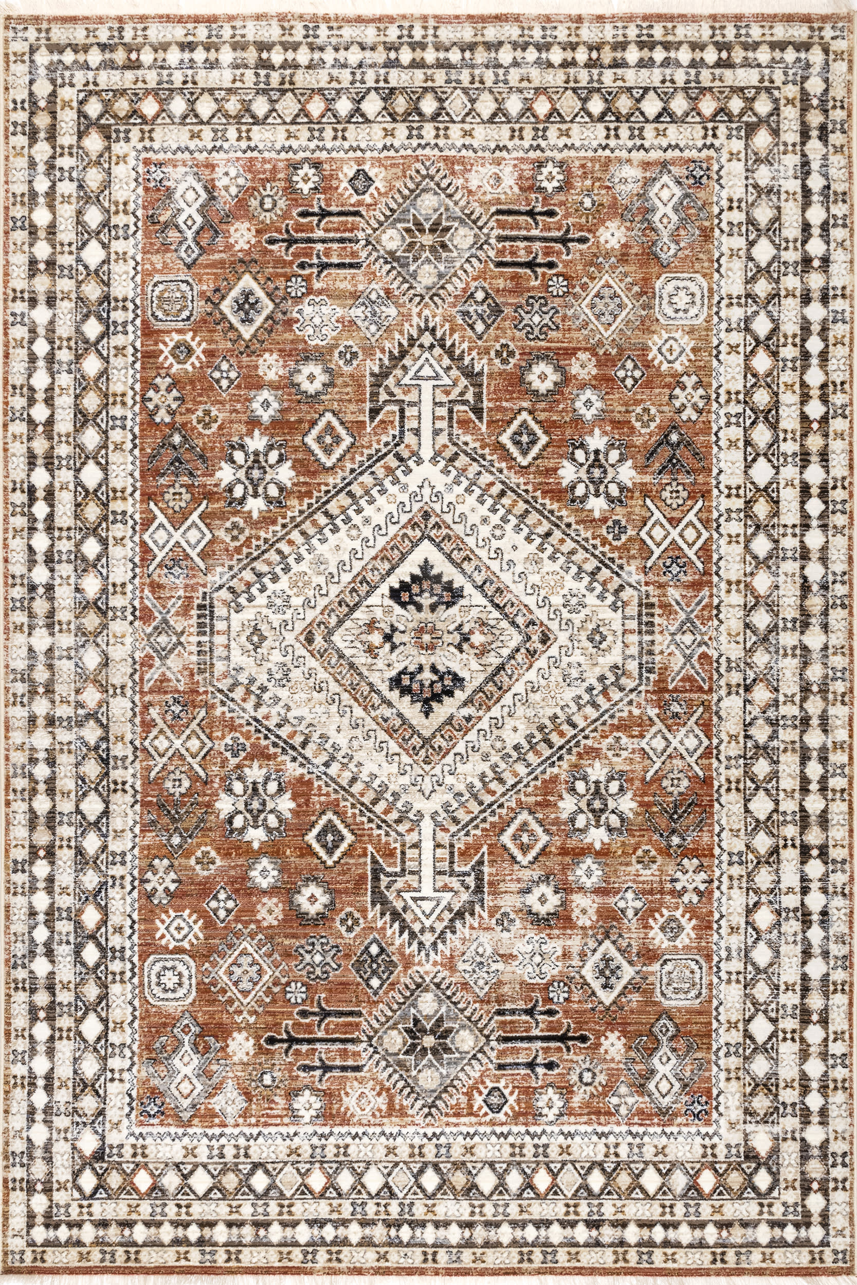 Virgina Medallion Fringe Rug | Rust