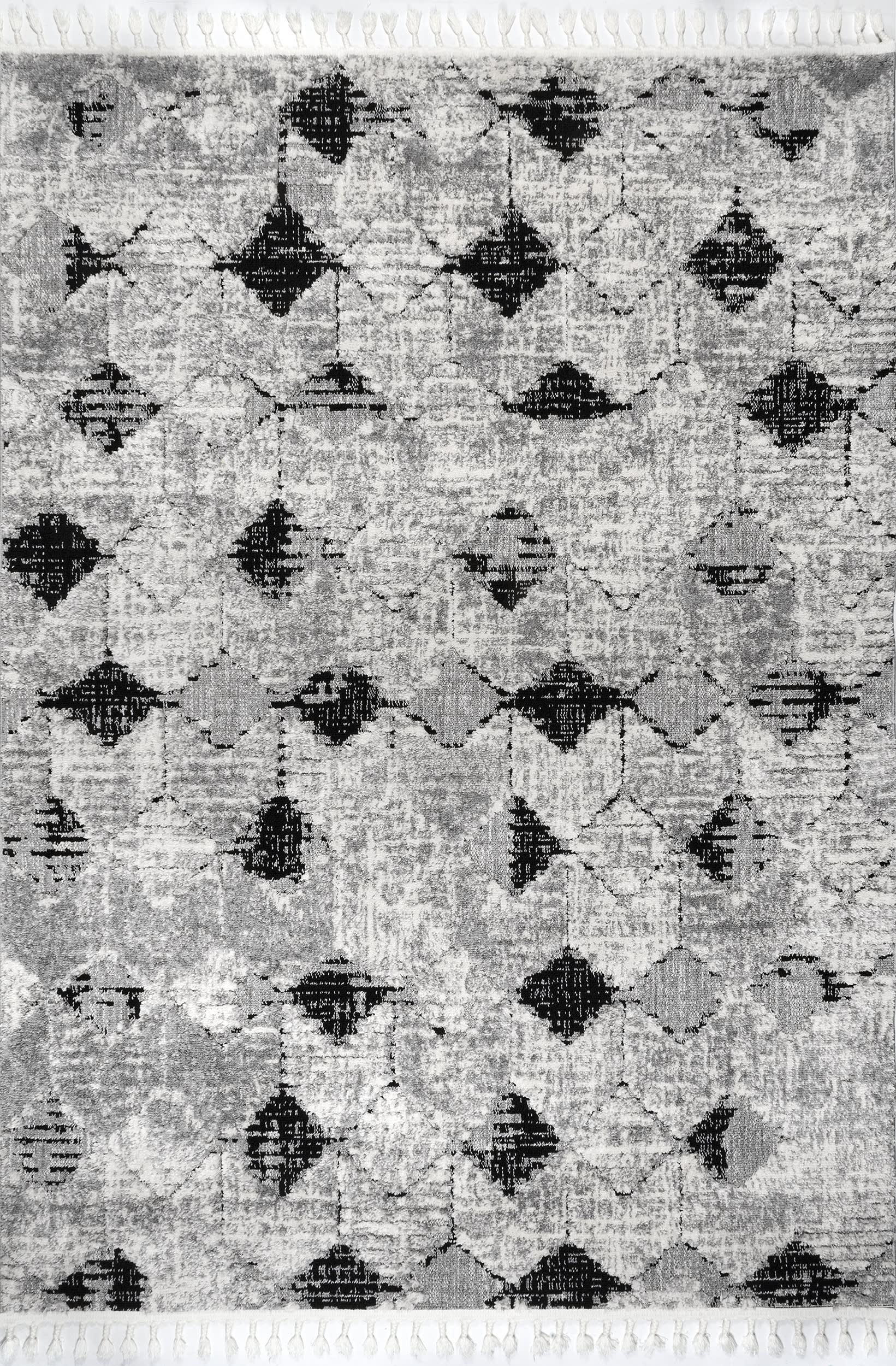 Textured Herringbone Tasseled Rug | Black