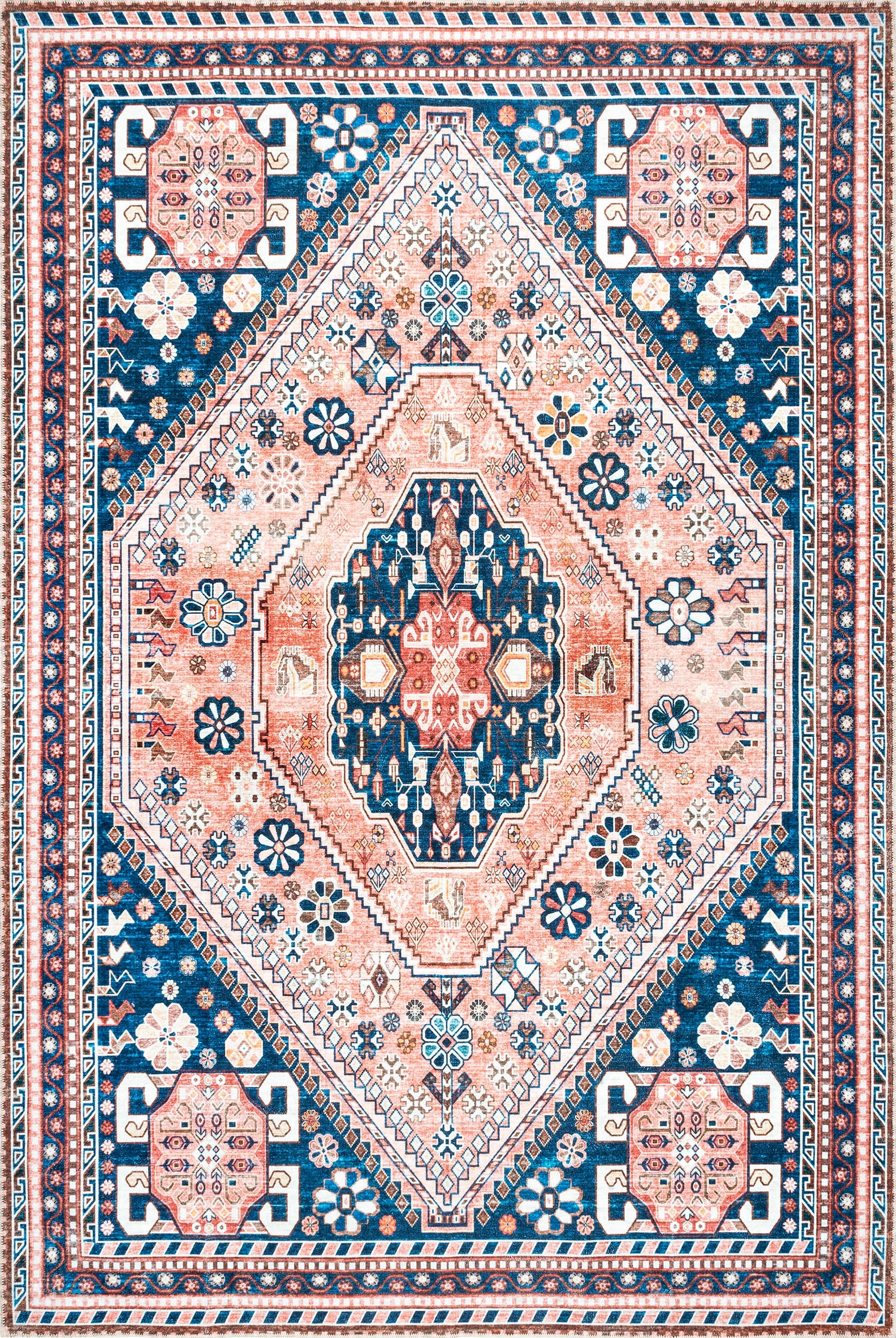 Celia Medallion Washable Rug | Dark Blue