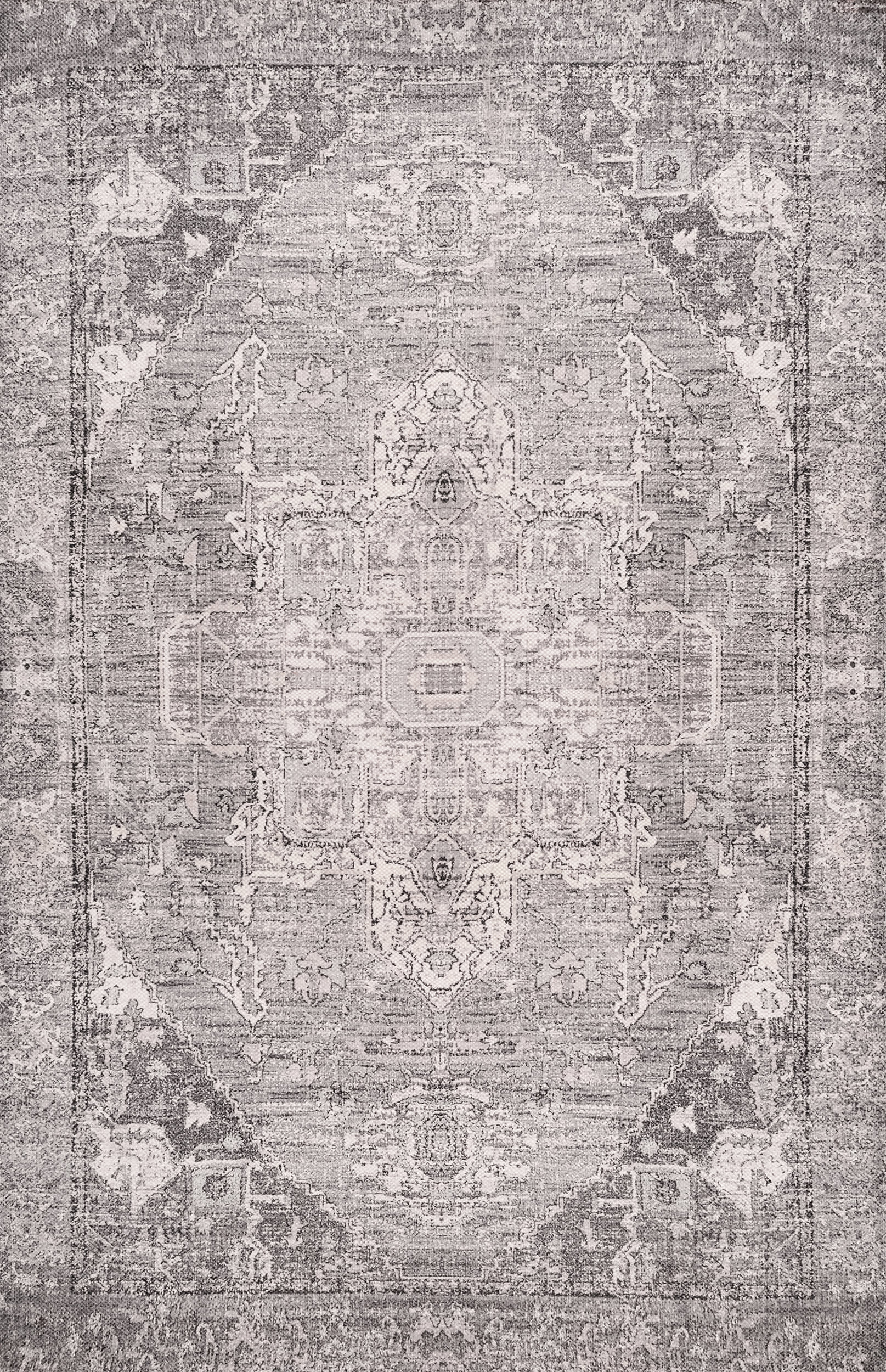 Florid Tribal Medallion Printed Rug | Grey