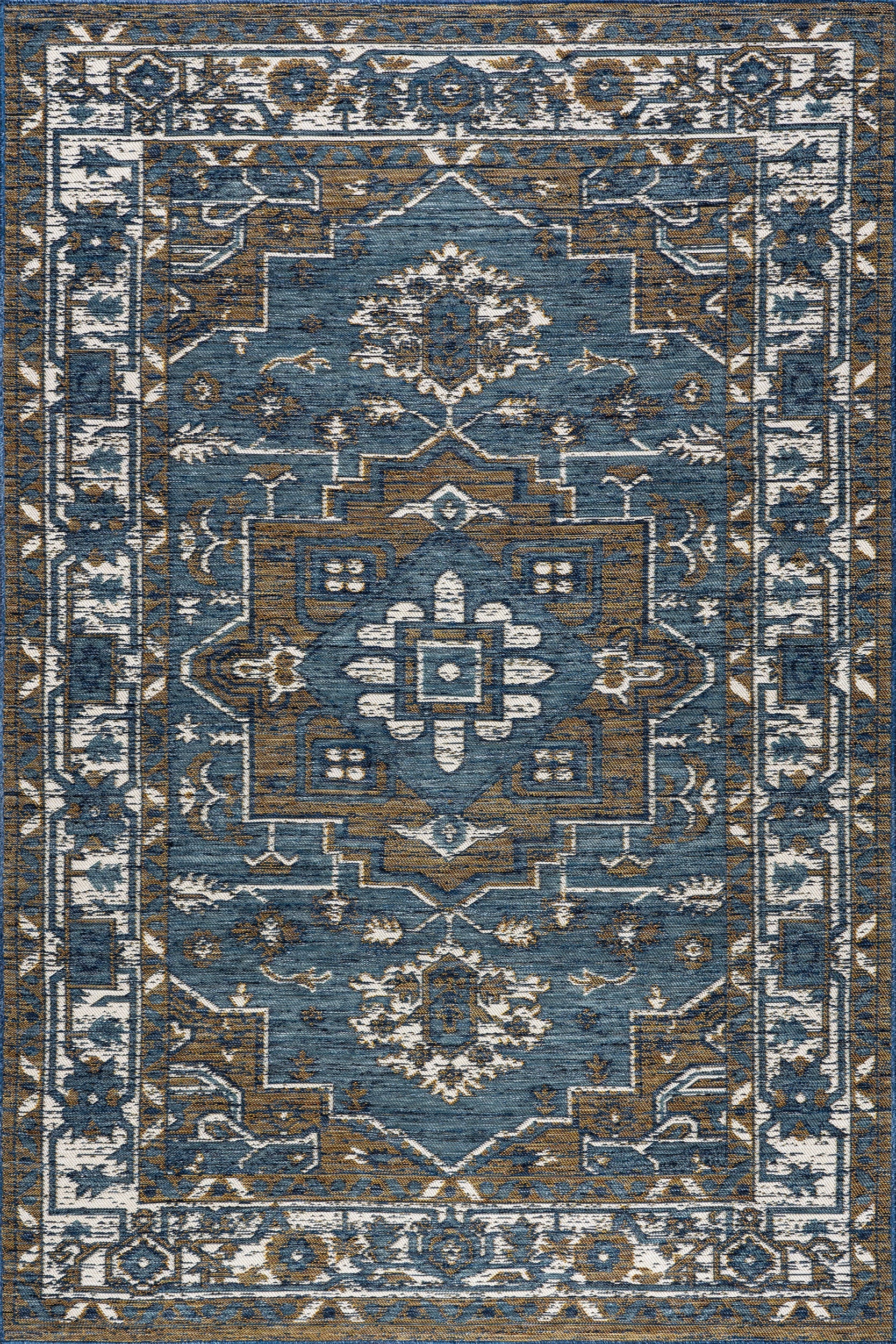 Brynlee Medallion Reversible Indoor/Outdoor Rug | Cream & Blue