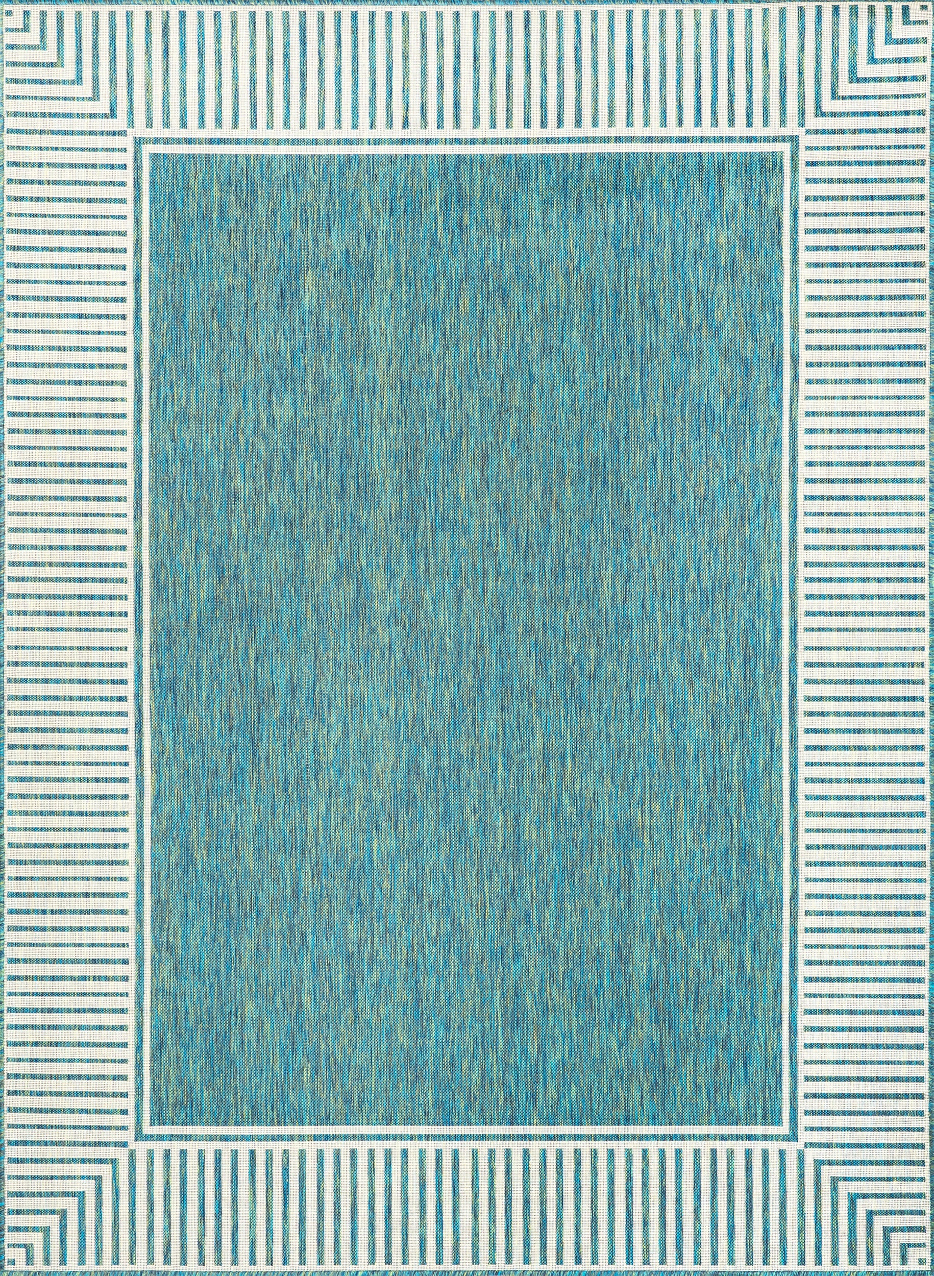 Striped Border Indoor/Outdoor Flatweave Rug | Teal