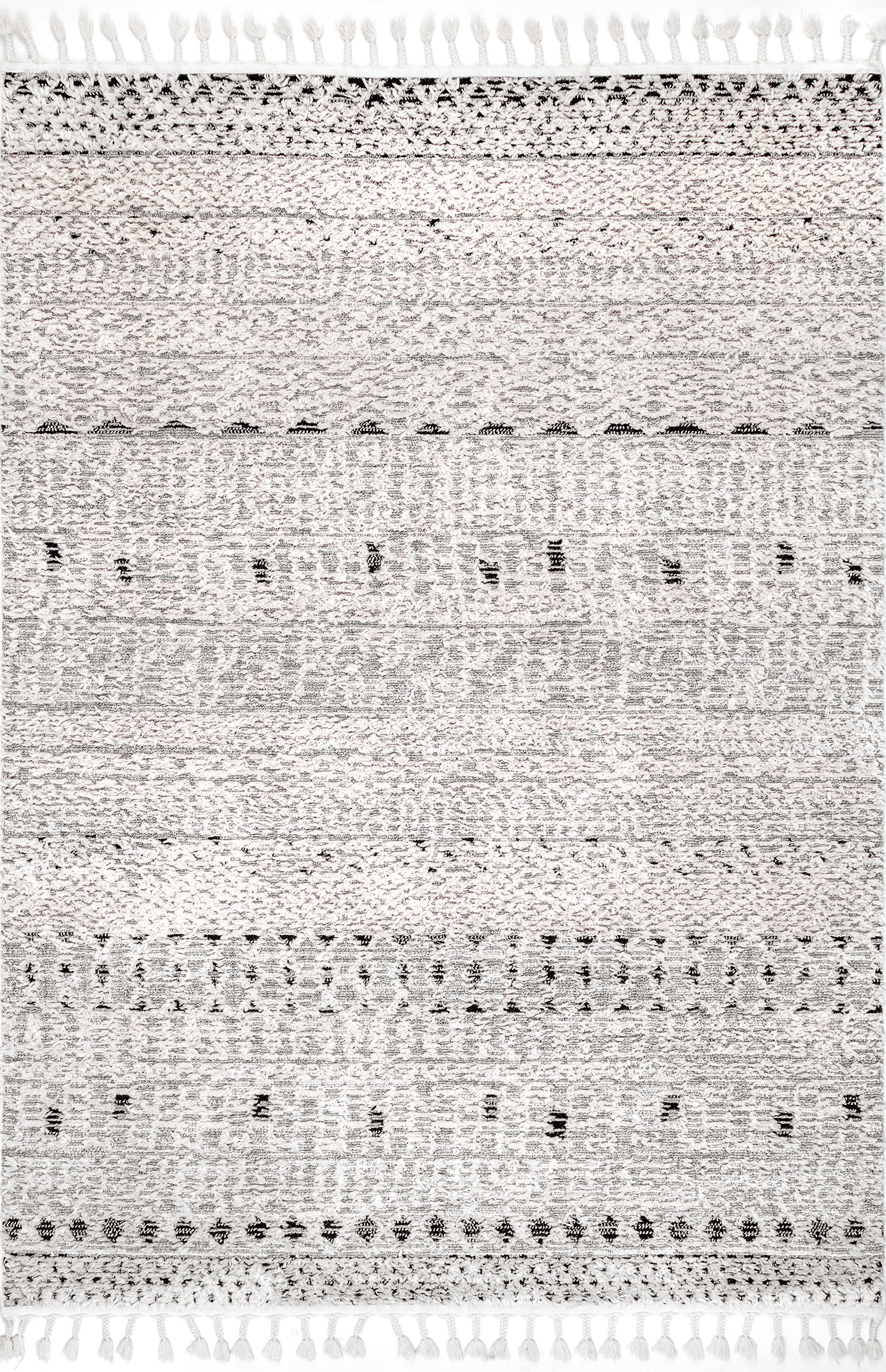 Carved Banded Tassel Rug | Beige
