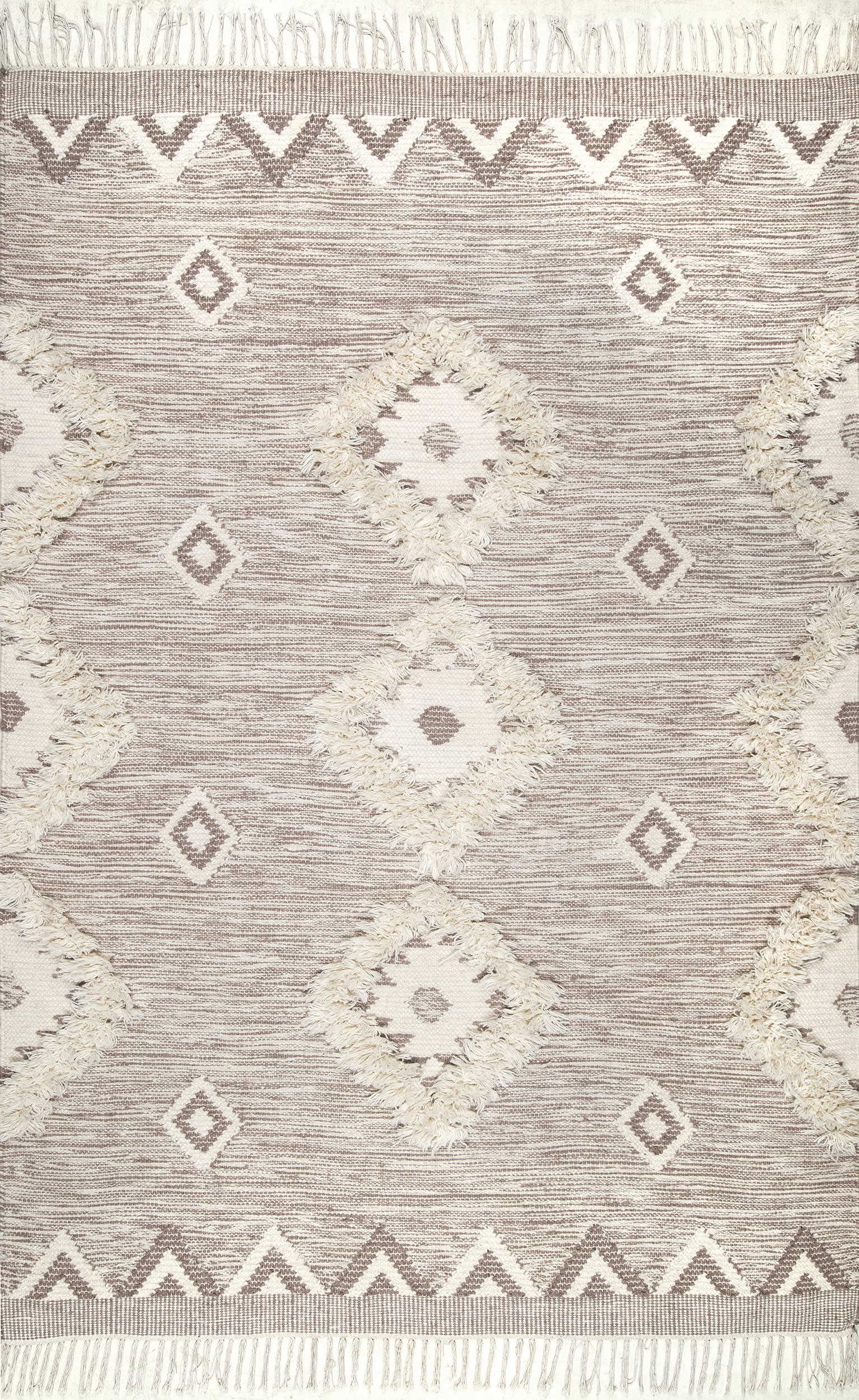 Shaggy Moroccan Lattice Fringe Rug | Beige