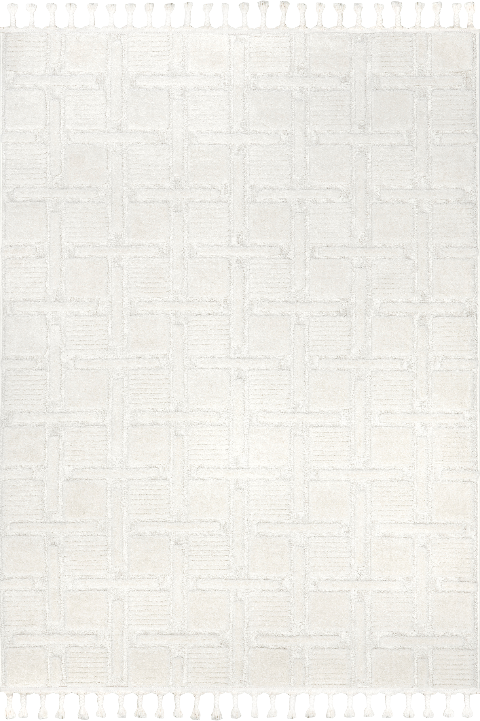 Kaelie Geometric Tasseled Rug | Off White