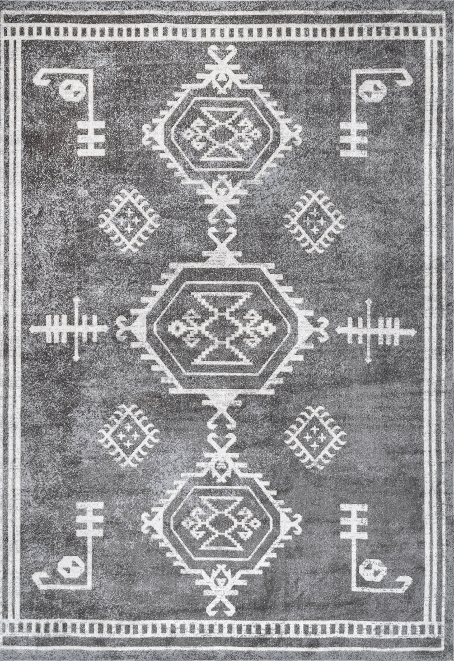 Pattie Graphic Washable Rug | Dark Grey
