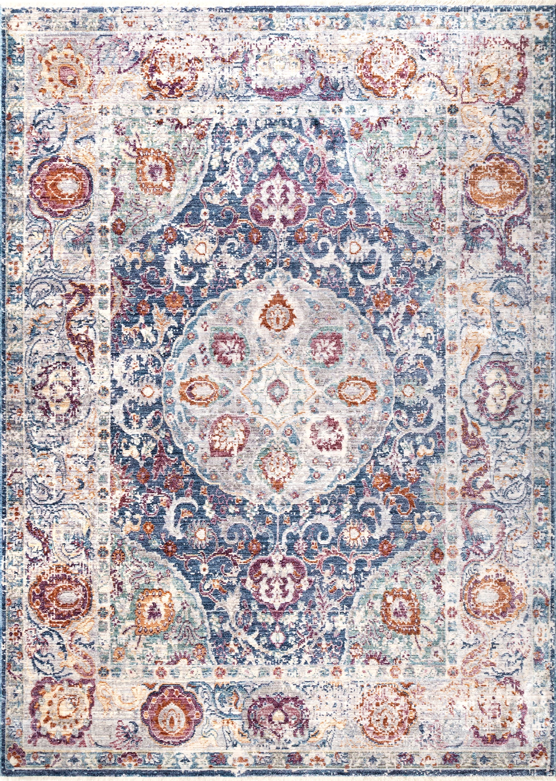 Fading Pendent Medallion Fringe Rug | Navy