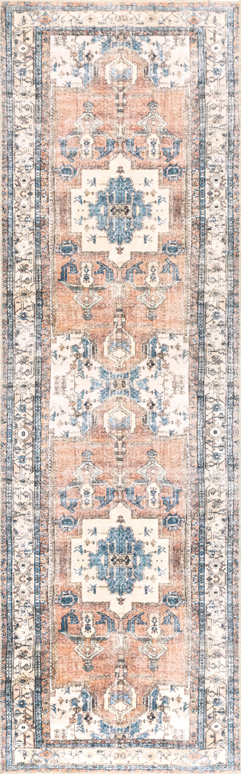 Fading Oriental Washable Rug | Light Rust