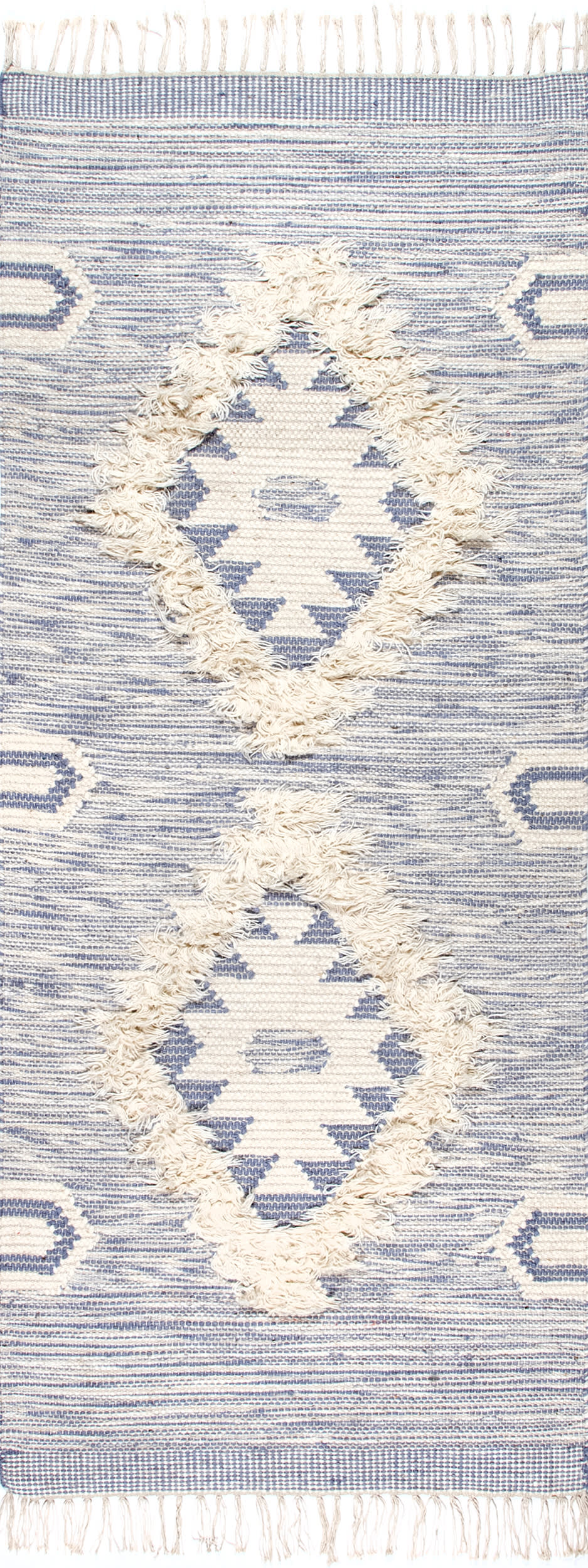 Shaggy Moroccan Lattice Fringe Rug | Blue