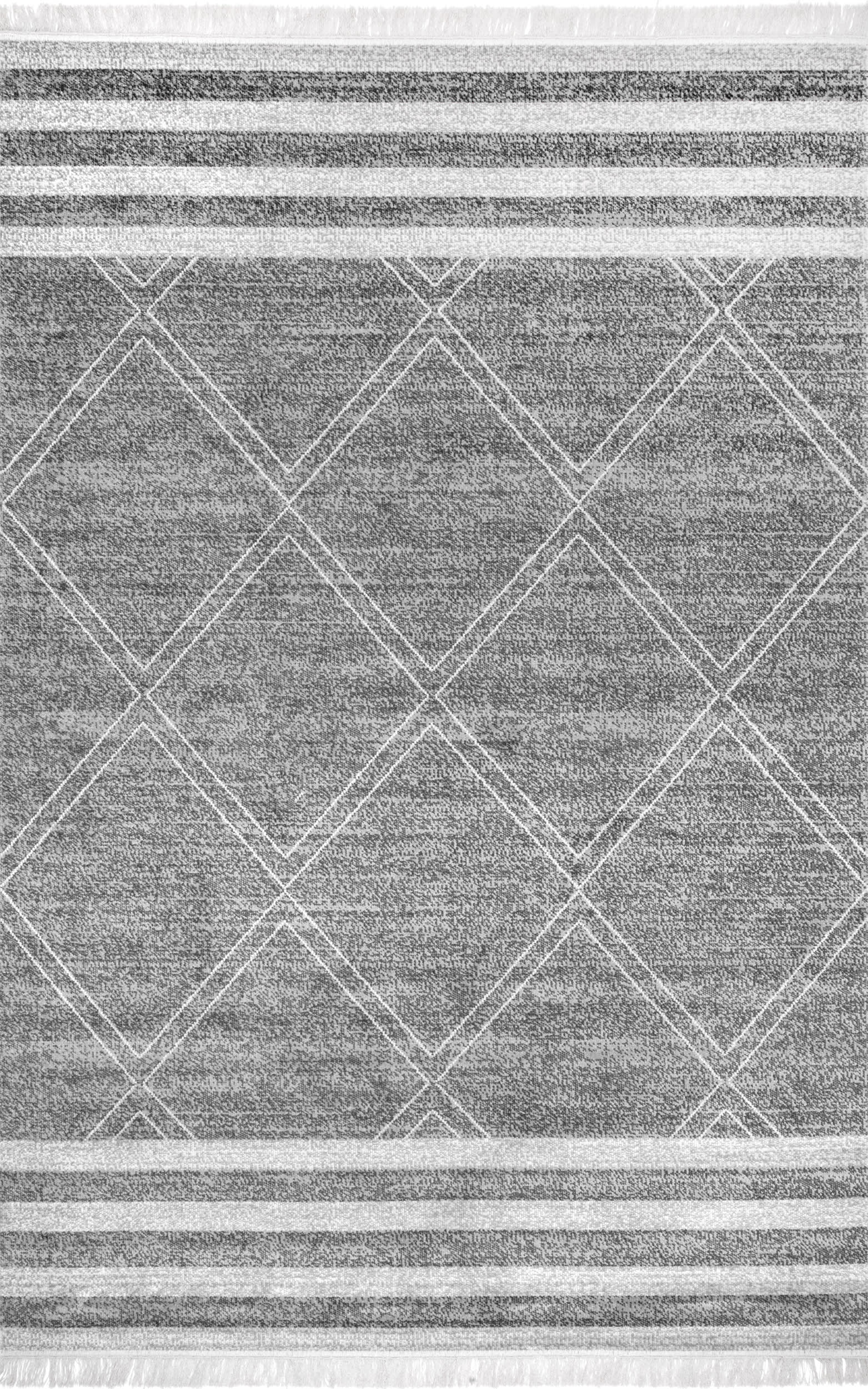Diamonds And Stripes Fringe Indoor/Outdoor Rug | Grey