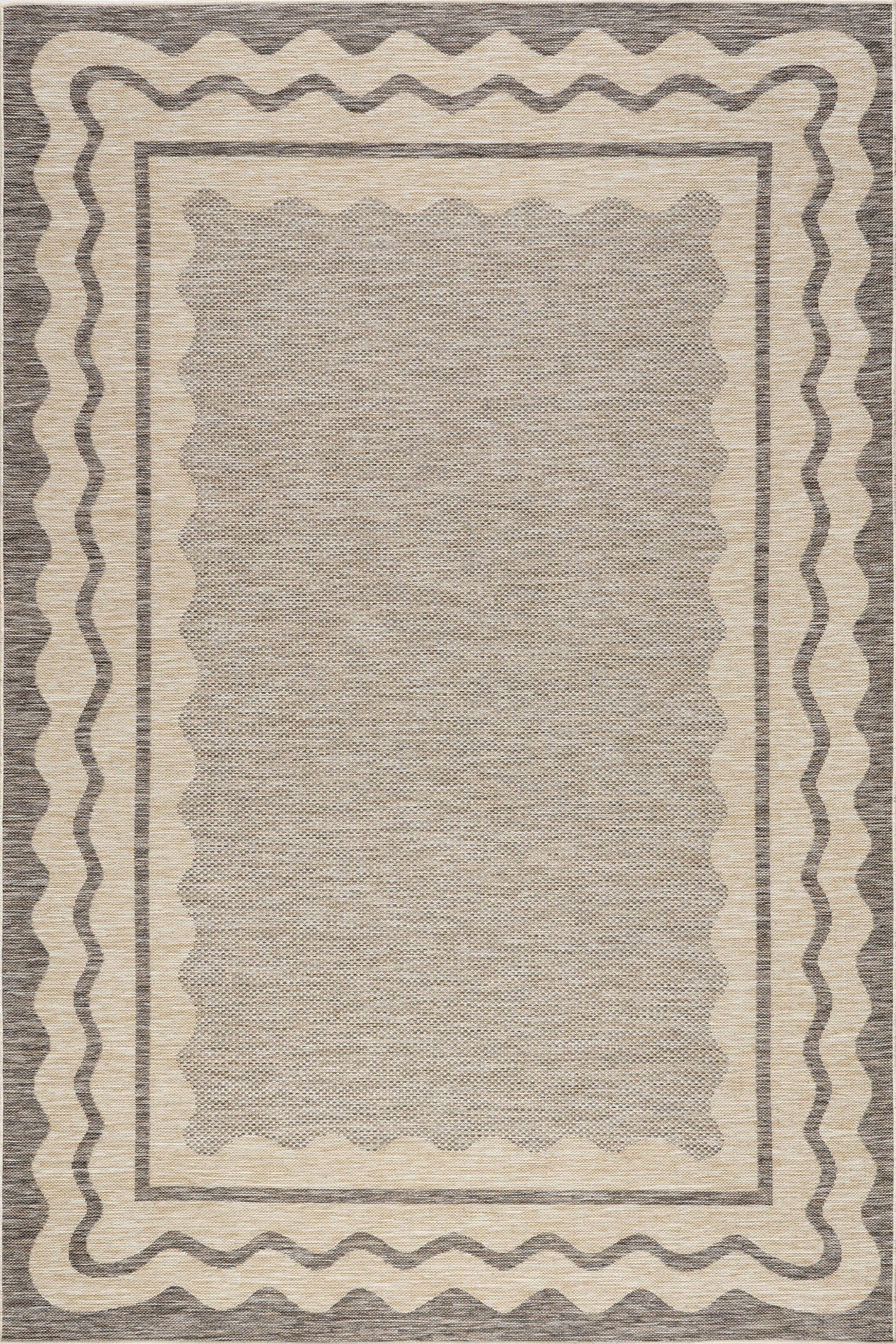 Haisley Wavey Bordered Indoor/Outdoor Rug | Light Grey