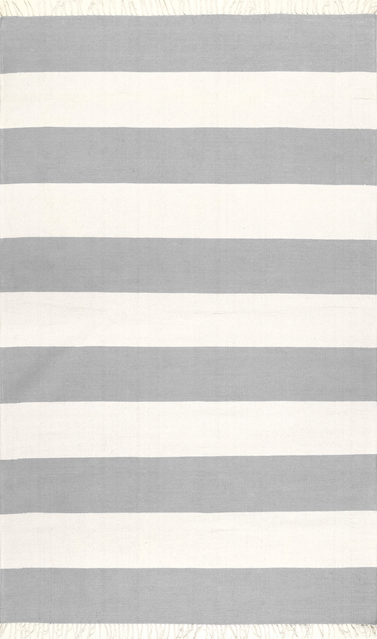 Awning Striped Flatweave Tassel Rug | Grey