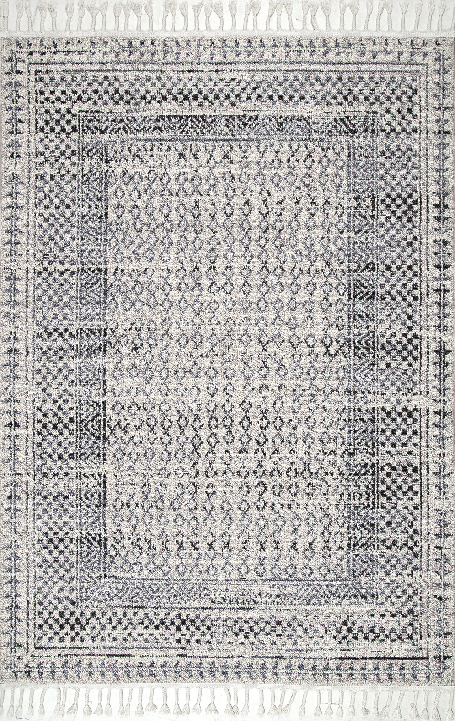 Checkered Diamonds Tassel Rug | Ivory