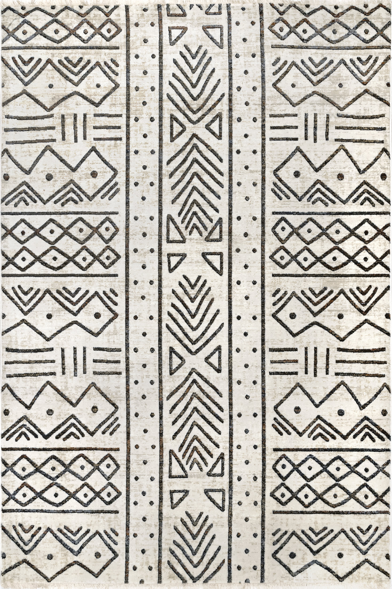 Aubrey Paneled Fringed Rug | Beige