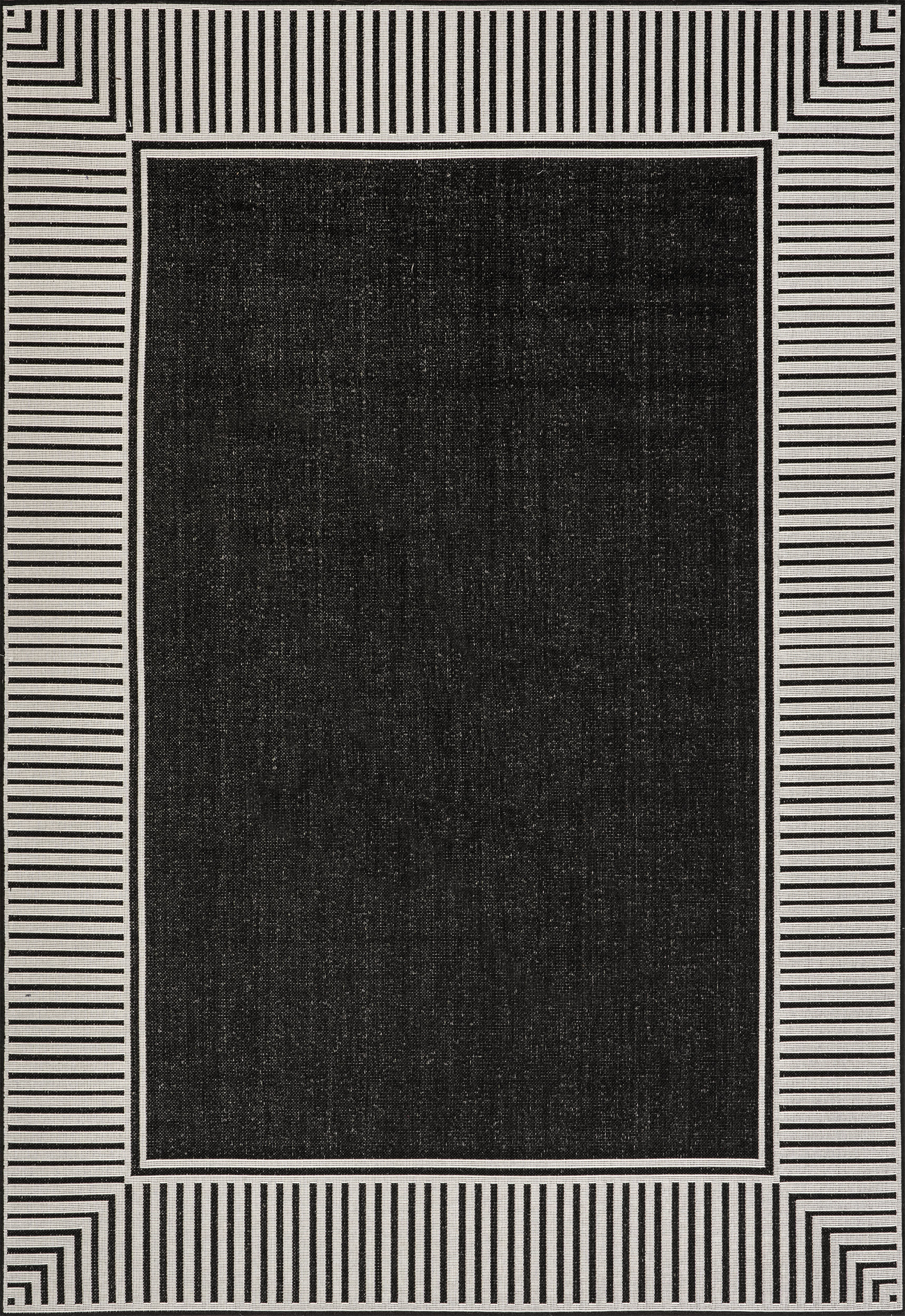 Striped Border Indoor/Outdoor Flatweave Rug | Black